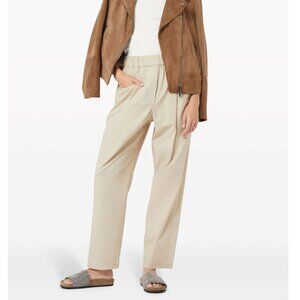 Brunello Cucinelli Monili Tab Pants Beige Cotton Lightweight Relaxed Fit Size 4